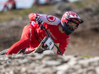 Andreas Kolb of Austria participates in the UCI Mountain Bike World Championships Men Downhill Race in Pal Arinsal, Andorra, on August 31, 2...