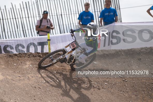 Nara Faria of Brazil competes in the UCI Mountain Bike World Championships Downhill Women's Race in Pal Arinsal, Andorra, on August 31, 2024...