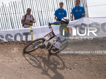 Nara Faria of Brazil competes in the UCI Mountain Bike World Championships Downhill Women's Race in Pal Arinsal, Andorra, on August 31, 2024...