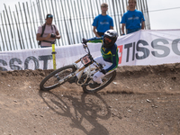 Nara Faria of Brazil competes in the UCI Mountain Bike World Championships Downhill Women's Race in Pal Arinsal, Andorra, on August 31, 2024...