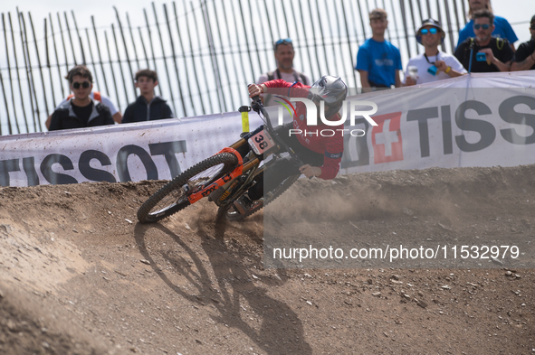 Joe Breeden of Great Britain competes in the UCI Mountain Bike World Championships Men's Downhill Race in Pal Arinsal, Andorra, on August 31...