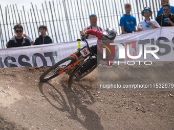 Joe Breeden of Great Britain competes in the UCI Mountain Bike World Championships Men's Downhill Race in Pal Arinsal, Andorra, on August 31...