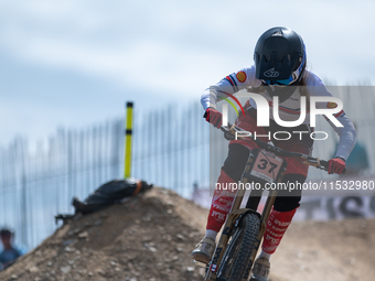 Aimi Kenyon of Great Britain competes in the UCI Mountain Bike World Championships Downhill Women's Race in Pal Arinsal, Andorra, on August...