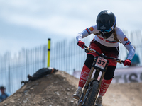 Aimi Kenyon of Great Britain competes in the UCI Mountain Bike World Championships Downhill Women's Race in Pal Arinsal, Andorra, on August...