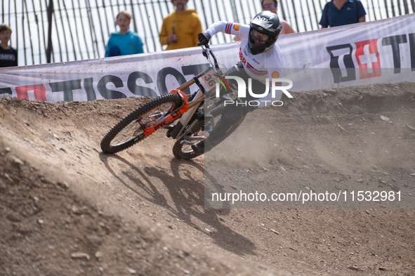 Stacey Fisher of Great Britain competes in the UCI Mountain Bike World Championships Downhill Women's Race in Pal Arinsal, Andorra, on Augus...