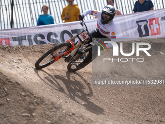 Stacey Fisher of Great Britain competes in the UCI Mountain Bike World Championships Downhill Women's Race in Pal Arinsal, Andorra, on Augus...