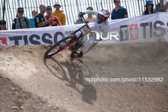 Ellie Smith of Australia competes in the UCI Mountain Bike World Championships Downhill Women's Race in Pal Arinsal, Andorra, on August 31,...