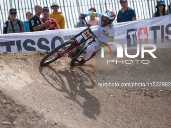 Ellie Smith of Australia competes in the UCI Mountain Bike World Championships Downhill Women's Race in Pal Arinsal, Andorra, on August 31,...