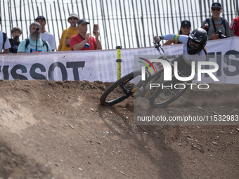 Elise Empey of Australia competes in the UCI Mountain Bike World Championships Downhill Women's Race in Pal Arinsal, Andorra, on August 31,...