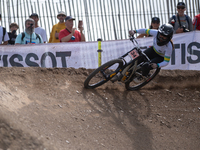 Elise Empey of Australia competes in the UCI Mountain Bike World Championships Downhill Women's Race in Pal Arinsal, Andorra, on August 31,...