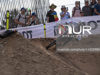 Mireia Pi of Spain competes in the UCI Mountain Bike World Championships Downhill Women's Race in Pal Arinsal, Andorra, on August 31, 2024....