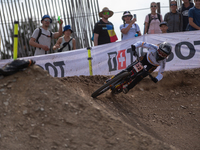 Mireia Pi of Spain competes in the UCI Mountain Bike World Championships Downhill Women's Race in Pal Arinsal, Andorra, on August 31, 2024....