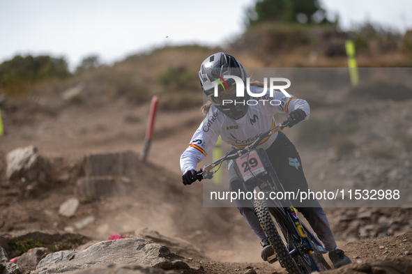 Kira Zamora of Spain competes in the UCI Mountain Bike World Championships Downhill Women's Race in Pal Arinsal, Andorra, on August 31, 2024...