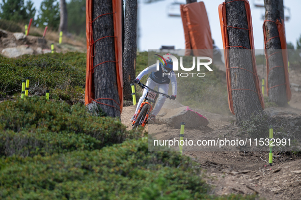 Vicky Clavel of France participates in the UCI Mountain Bike World Championships Downhill Women's Race in Pal Arinsal, Andorra, on August 31...