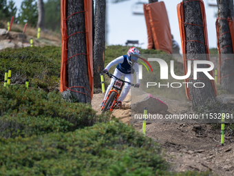 Vicky Clavel of France participates in the UCI Mountain Bike World Championships Downhill Women's Race in Pal Arinsal, Andorra, on August 31...