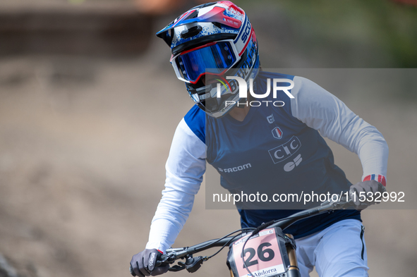 Vicky Clavel of France participates in the UCI Mountain Bike World Championships Downhill Women's Race in Pal Arinsal, Andorra, on August 31...