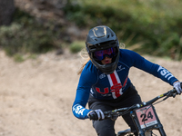 Lachlan Stevens-Mcnab of New Zealand participates in the UCI Mountain Bike World Championships Men Downhill Race in Pal Arinsal, Andorra, on...