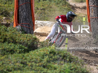 Dylan Maples of the USA participates in the UCI Mountain Bike World Championships Men Downhill Race in Pal Arinsal, Andorra, on August 31, 2...