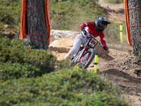 Dylan Maples of the USA participates in the UCI Mountain Bike World Championships Men Downhill Race in Pal Arinsal, Andorra, on August 31, 2...