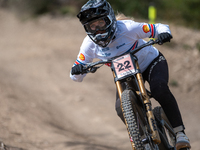 Greg Williamson of Great Britain participates in the UCI Mountain Bike World Championships Men Downhill Race in Pal Arinsal, Andorra, on Aug...