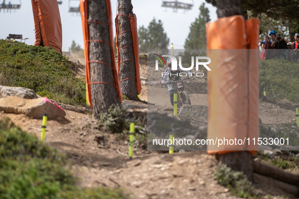 Jenna Hastings of New Zealand competes in the UCI Mountain Bike World Championships Downhill Women's Race in Pal Arinsal, Andorra, on August...