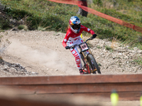 Laurie Greenland of Great Britain participates in the UCI Mountain Bike World Championships Men's Downhill Race in Pal Arinsal, Andorra, on...