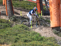 Myriam Nicole of France participates in the UCI Mountain Bike World Championships Downhill Women's Race in Pal Arinsal, Andorra, on August 3...