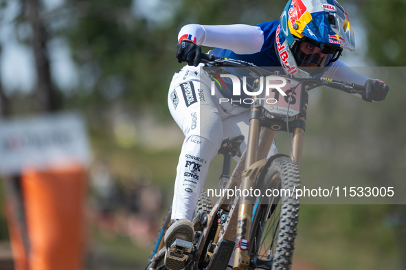 Myriam Nicole of France participates in the UCI Mountain Bike World Championships Downhill Women's Race in Pal Arinsal, Andorra, on August 3...