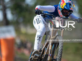 Myriam Nicole of France participates in the UCI Mountain Bike World Championships Downhill Women's Race in Pal Arinsal, Andorra, on August 3...