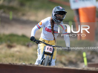 Louise-Anna Ferguson of Great Britain competes in the UCI Mountain Bike World Championships Downhill Women's Race in Pal Arinsal, Andorra, o...