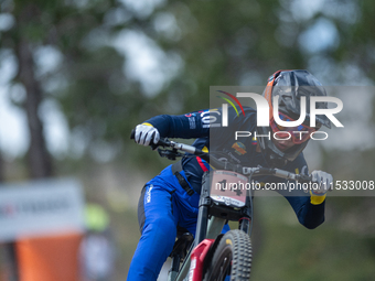 Valentina Roa of Colombia participates in the UCI Mountain Bike World Championships Downhill Women's Race in Pal Arinsal, Andorra, on August...