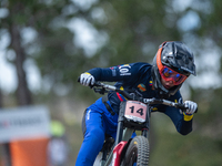 Valentina Roa of Colombia participates in the UCI Mountain Bike World Championships Downhill Women's Race in Pal Arinsal, Andorra, on August...