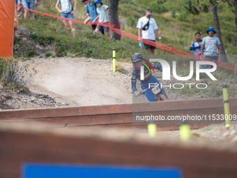 Valentina Roa of Colombia participates in the UCI Mountain Bike World Championships Downhill Women's Race in Pal Arinsal, Andorra, on August...