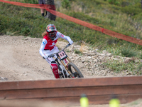 Camille Balanche of Switzerland competes in the UCI Mountain Bike World Championships Downhill Women's Race in Pal Arinsal, Andorra, on Augu...