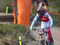 Camille Balanche of Switzerland competes in the UCI Mountain Bike World Championships Downhill Women's Race in Pal Arinsal, Andorra, on Augu...