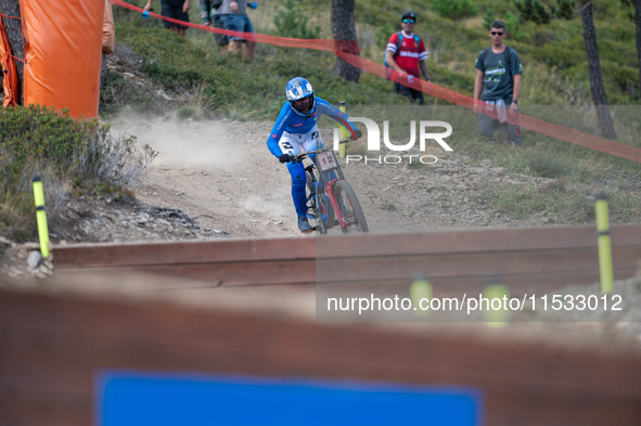 Veronika Widmann of Italy competes in the UCI Mountain Bike World Championships Downhill Women's Race in Pal Arinsal, Andorra, on August 31,...