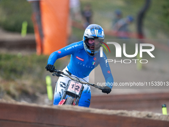 Veronika Widmann of Italy competes in the UCI Mountain Bike World Championships Downhill Women's Race in Pal Arinsal, Andorra, on August 31,...