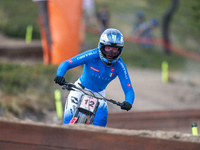 Veronika Widmann of Italy competes in the UCI Mountain Bike World Championships Downhill Women's Race in Pal Arinsal, Andorra, on August 31,...