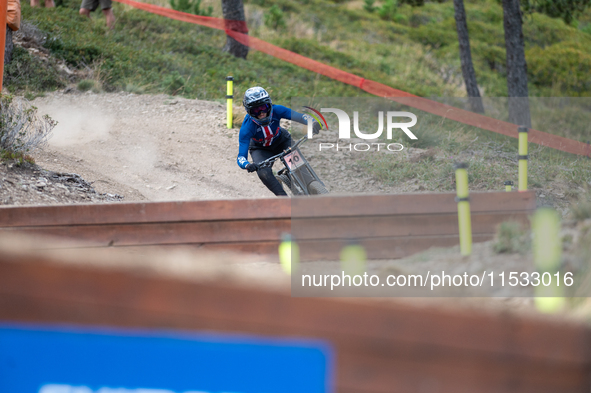 Anna Newkirk of the USA participates in the UCI Mountain Bike World Championships Downhill Women's Race in Pal Arinsal, Andorra, on August 3...