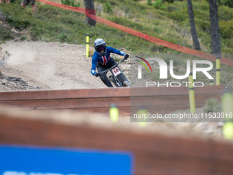 Anna Newkirk of the USA participates in the UCI Mountain Bike World Championships Downhill Women's Race in Pal Arinsal, Andorra, on August 3...