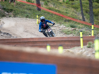 Anna Newkirk of the USA participates in the UCI Mountain Bike World Championships Downhill Women's Race in Pal Arinsal, Andorra, on August 3...