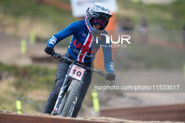 Anna Newkirk of the USA participates in the UCI Mountain Bike World Championships Downhill Women's Race in Pal Arinsal, Andorra, on August 3...