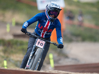 Anna Newkirk of the USA participates in the UCI Mountain Bike World Championships Downhill Women's Race in Pal Arinsal, Andorra, on August 3...