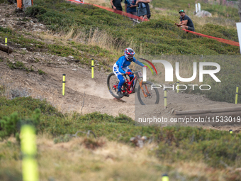 Eleonora Farina of Italy competes in the UCI Mountain Bike World Championships Downhill Women's Race in Pal Arinsal, Andorra, on August 31,...