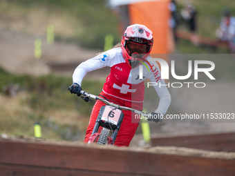 Lisa Baumann of Switzerland competes in the UCI Mountain Bike World Championships Downhill Women's Race in Pal Arinsal, Andorra, on August 3...