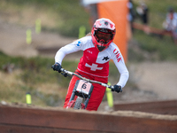 Lisa Baumann of Switzerland competes in the UCI Mountain Bike World Championships Downhill Women's Race in Pal Arinsal, Andorra, on August 3...