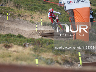 Lisa Baumann of Switzerland competes in the UCI Mountain Bike World Championships Downhill Women's Race in Pal Arinsal, Andorra, on August 3...