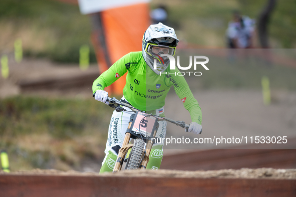 MonikaS Hrastnik of Slovenia competes in the UCI Mountain Bike World Championships Downhill Women's Race in Pal Arinsal, Andorra, on August...