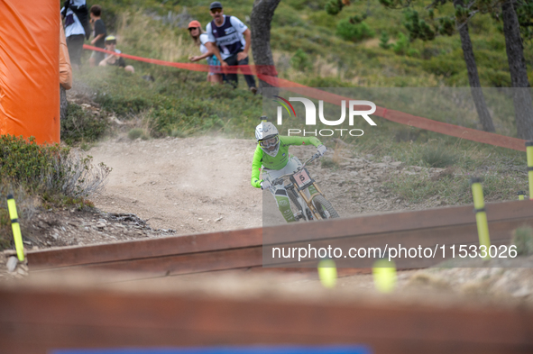 MonikaS Hrastnik of Slovenia competes in the UCI Mountain Bike World Championships Downhill Women's Race in Pal Arinsal, Andorra, on August...