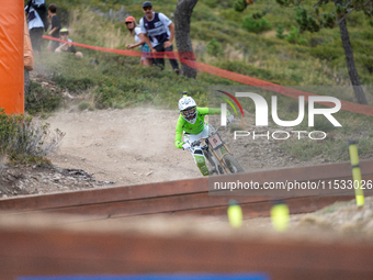 MonikaS Hrastnik of Slovenia competes in the UCI Mountain Bike World Championships Downhill Women's Race in Pal Arinsal, Andorra, on August...